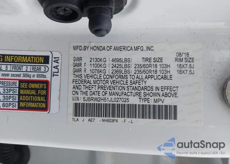 2018 Honda Cr-V Ex из США, поврежденный, VIN 5J6RW2H51JL027025